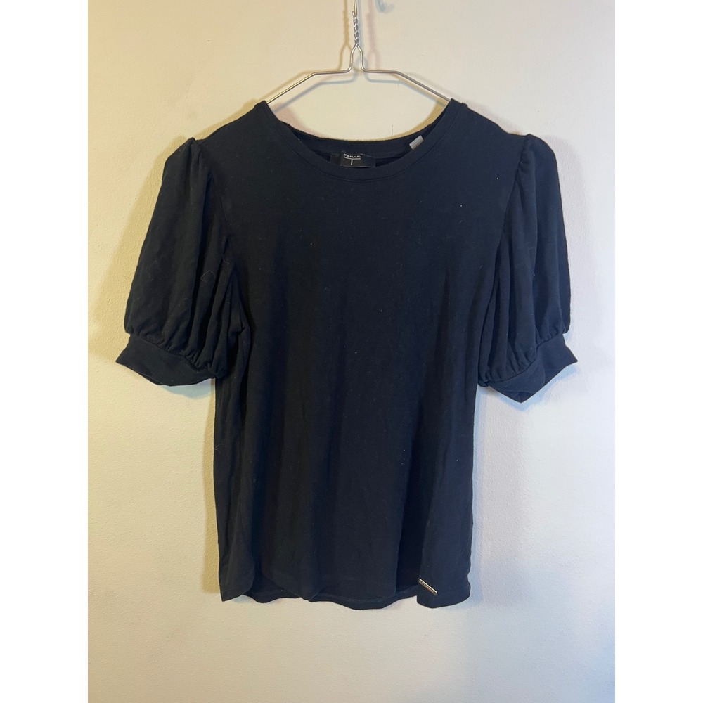 Tahari Womens Knit Top Puff Sleeve Black XS